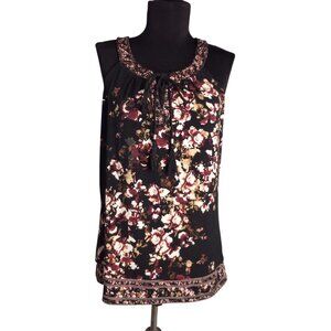 White House Black Market Sleeveless Floral Print Blouse Tie Detail